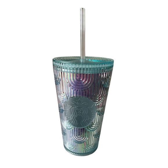 NEW Starbucks 2022 Iridescent Aqua Mermaid Scale Siren Tumbler Grande 16 oz - Picture 2 of 5